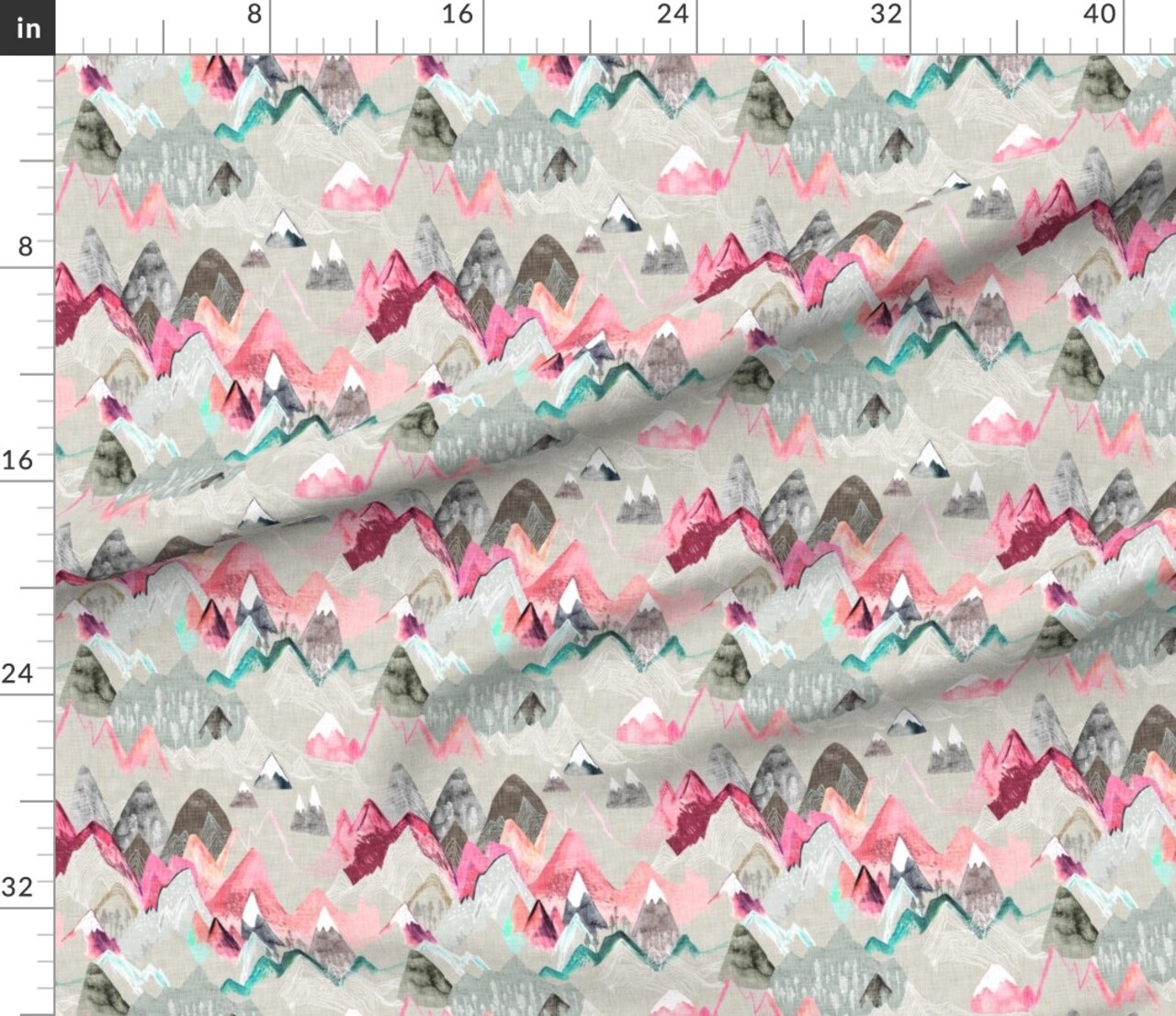 Call Mountains Pink Mountain Girl Nursery Pine Trees Hiking Wilderness Outdoors Rustic Landscape Feminine Boho Custom Printed Fabric by Spoonflower Various Fabrics by the Yard or Fat Quarter